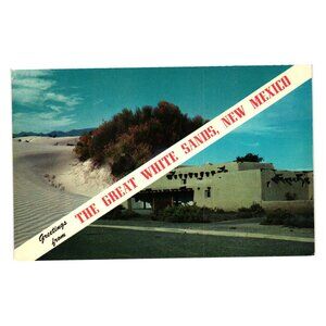 Vintage Postcard Great White Sands New Mexico Desert Scene Pueblo Architecture
